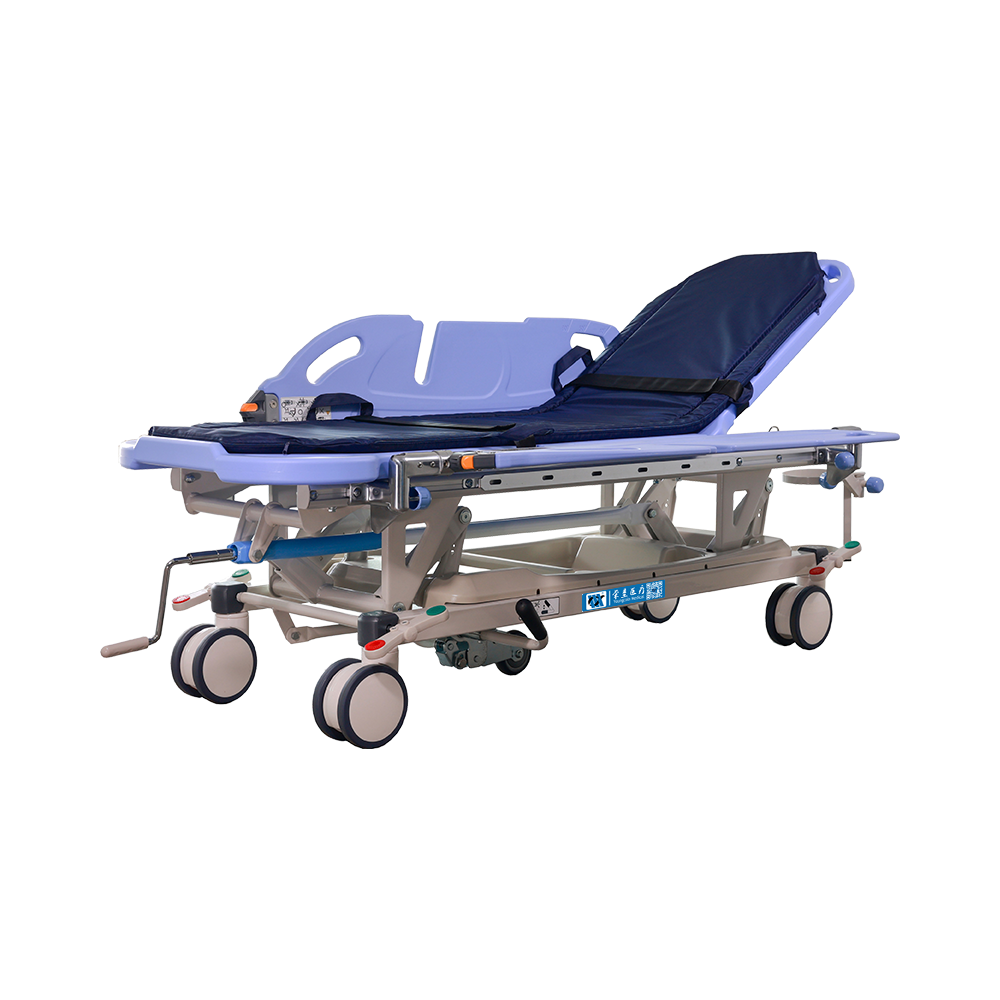 BDEC06 Medical Manual Patient Transport Stretcher Trolley with ABS Tuck-Away Guardrails