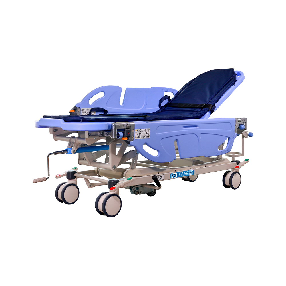 BDEC06 Medical Manual Patient Transport Stretcher Trolley with ABS Tuck-Away Guardrails