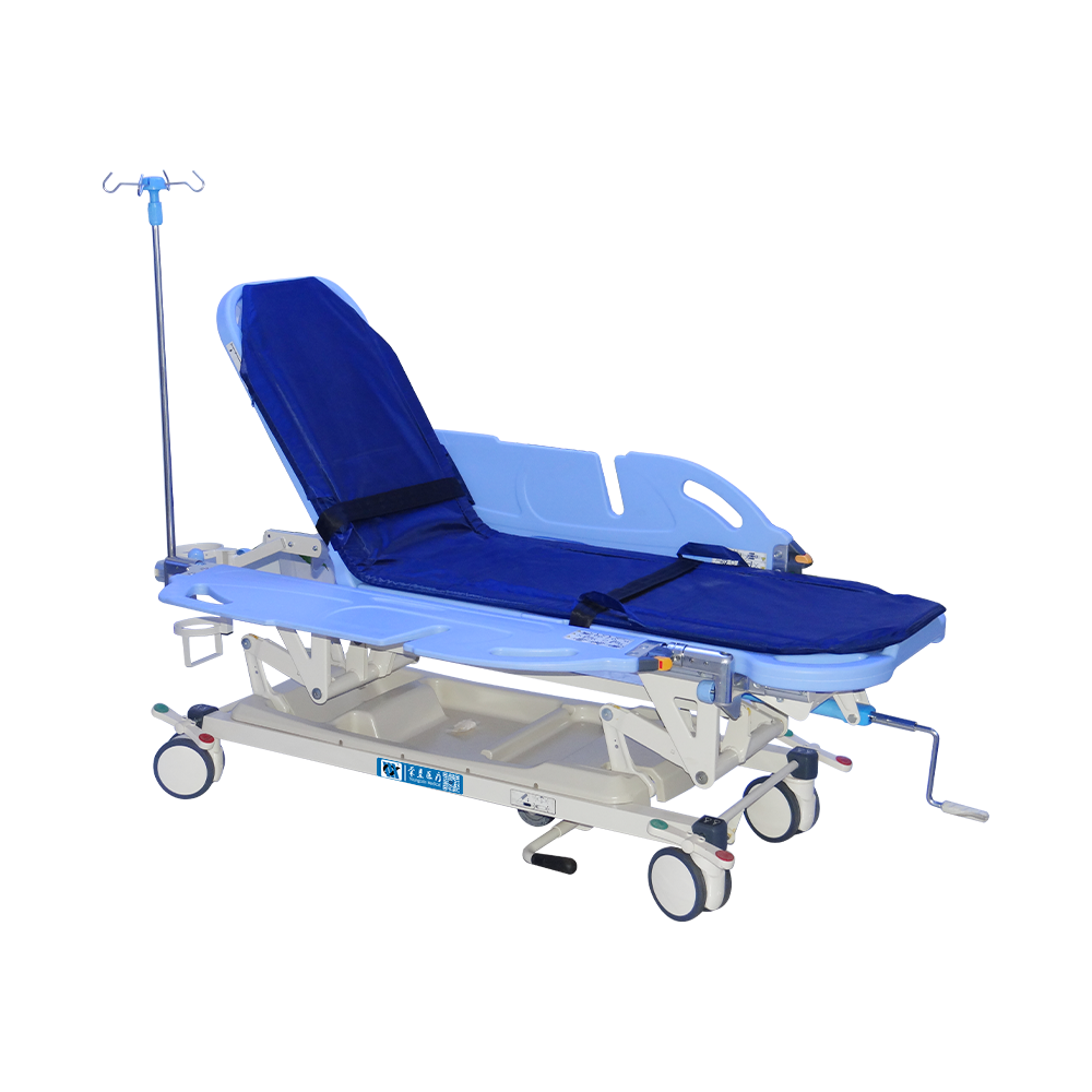 BDEC06 Medical Manual Patient Transport Stretcher Trolley with ABS Tuck-Away Guardrails