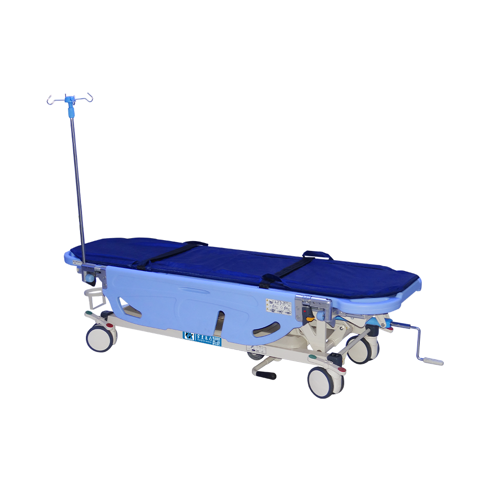 BDEC06 Medical Manual Patient Transport Stretcher Trolley with ABS Tuck-Away Guardrails