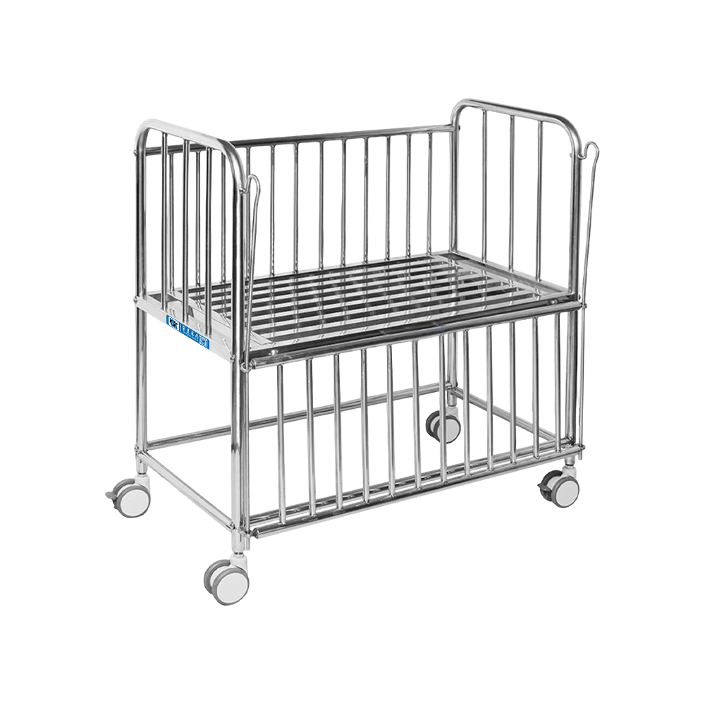 BDB05 Full Stainless Steel Structure Manual Adjustable Hospital Baby Bed