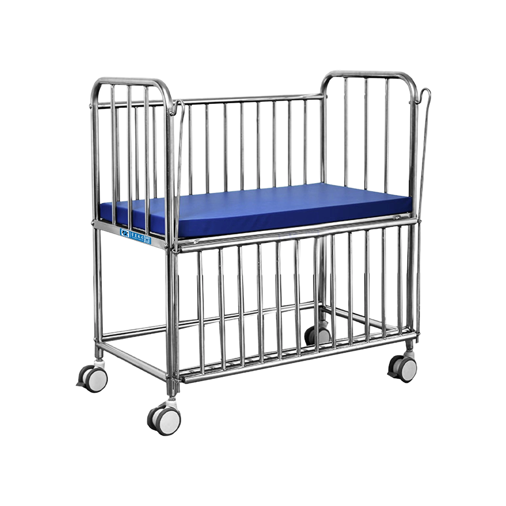 BDB05 Full Stainless Steel Structure Manual Adjustable Hospital Baby Bed