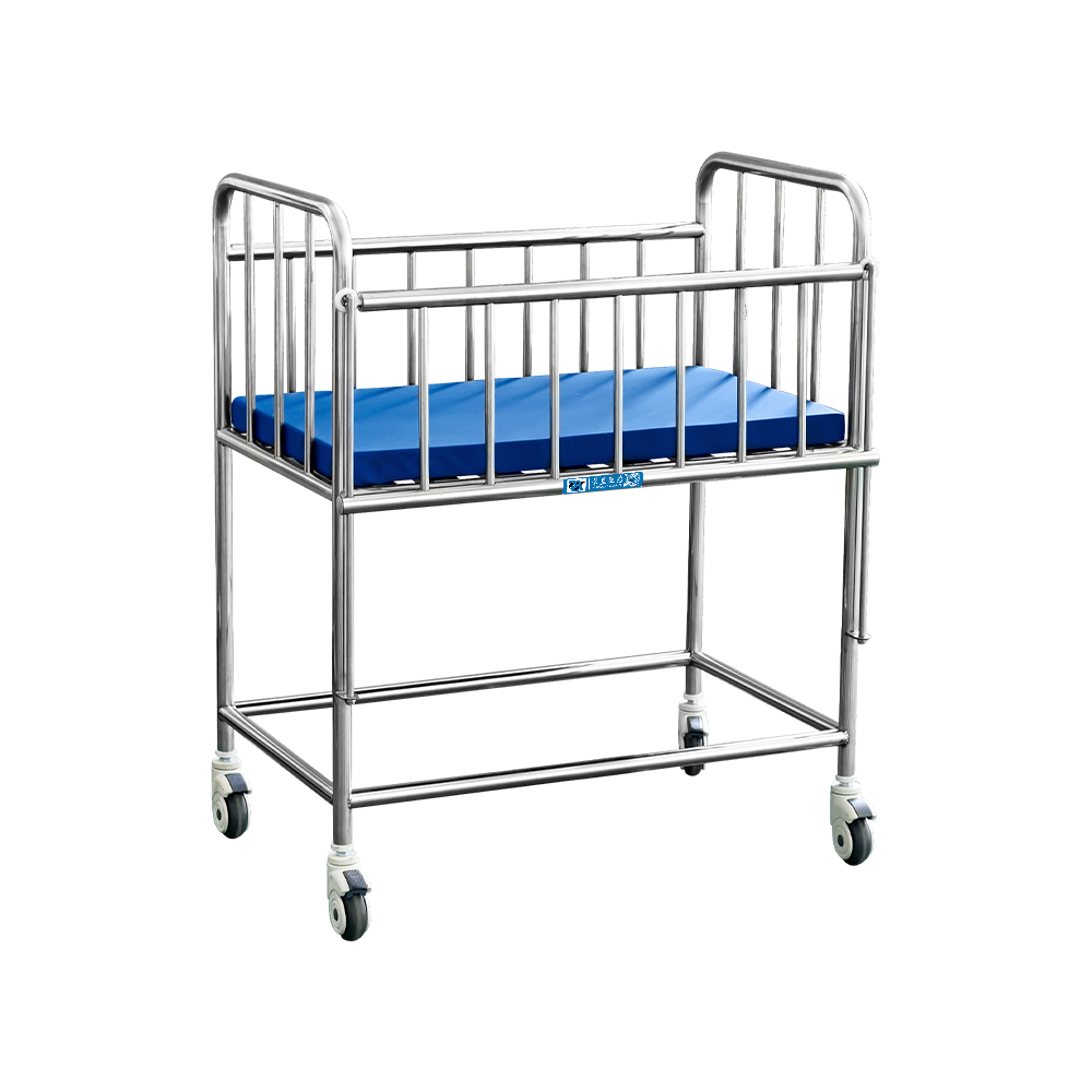 BDB05 Full Stainless Steel Structure Manual Adjustable Hospital Baby Bed
