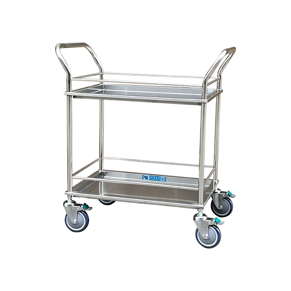 BDT203A Stainless Steel Transport Cart Medical Instrument Trolley with Double Handle