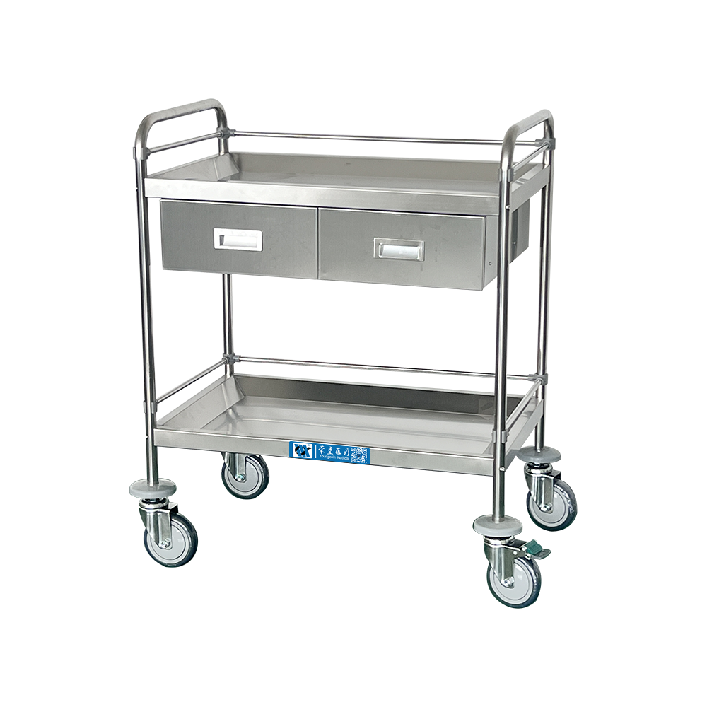 BDT205 Mobile Stainless Steel Medical Dressing Trolley with Double Drawer