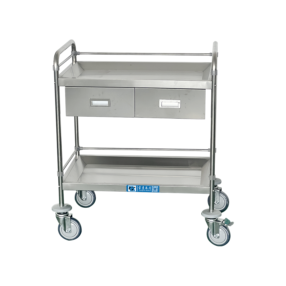 BDT205 Mobile Stainless Steel Medical Dressing Trolley with Double Drawer
