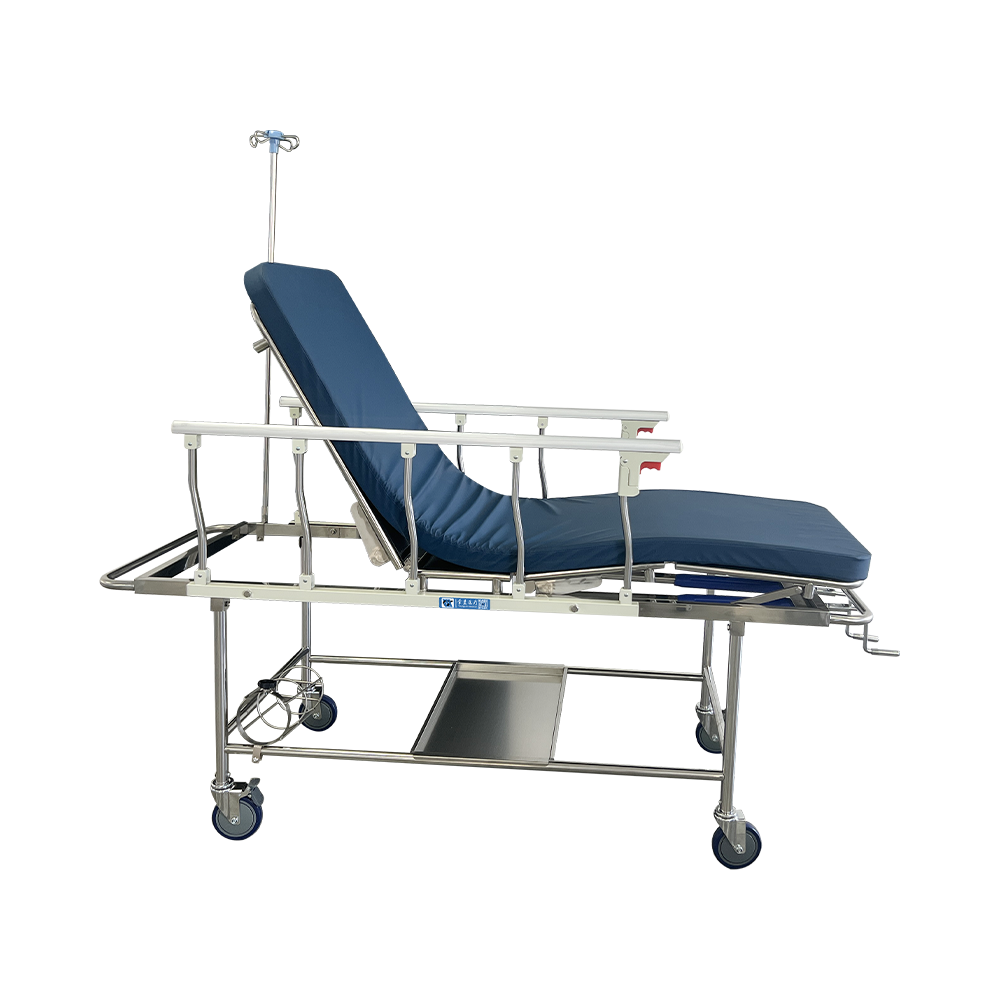 BDTT206 Manual Stainless Steel Patient Transfer Trolley Backrest Ajustable