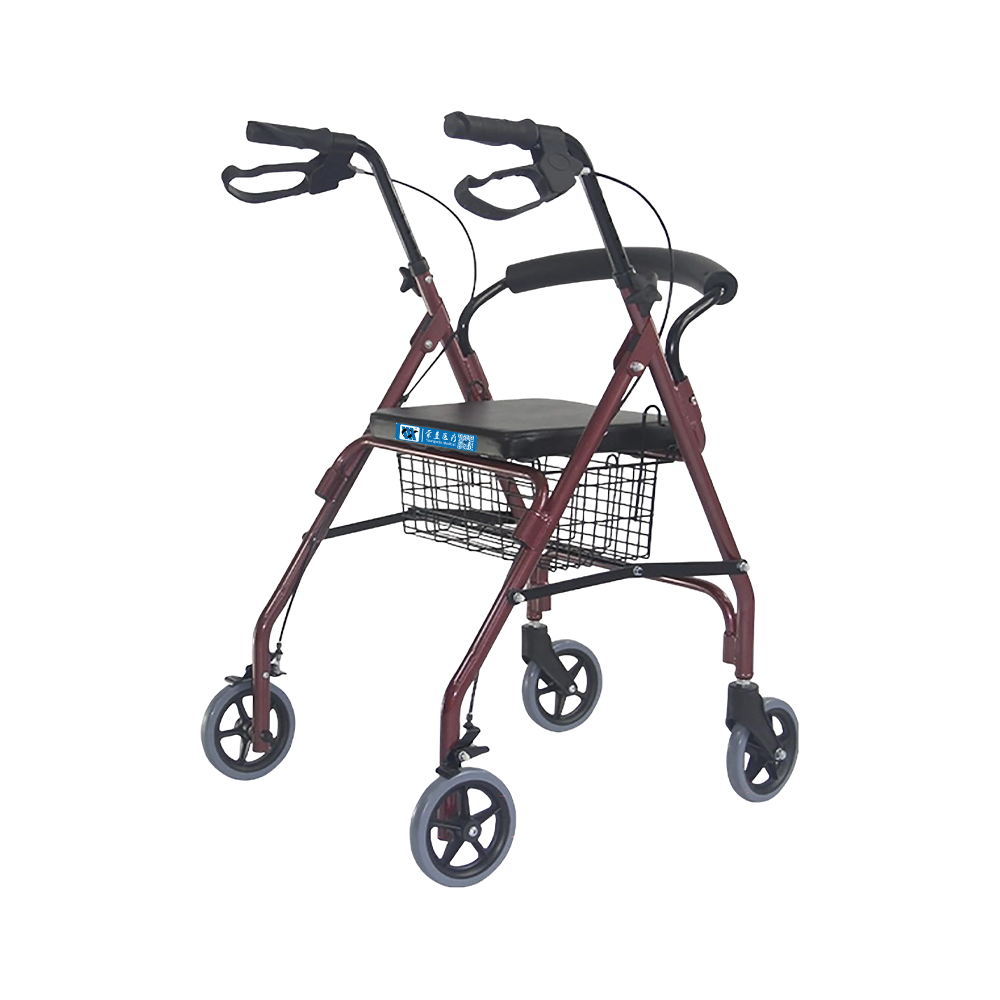 BDWC105 Comfortable 100kg Capacity Red Foldable Aluminum Rollator with 6